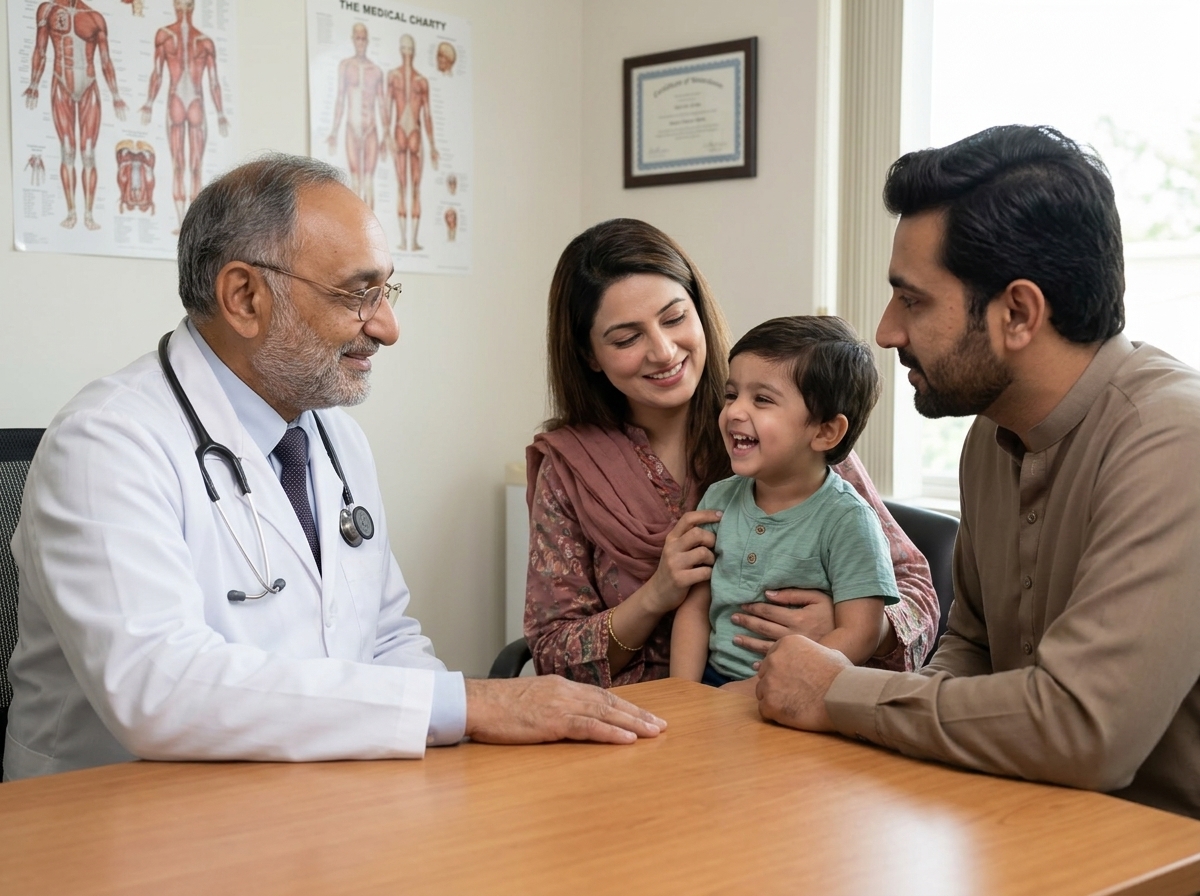 Dr. Nazir Ahmed Malik with Family and Child Patient